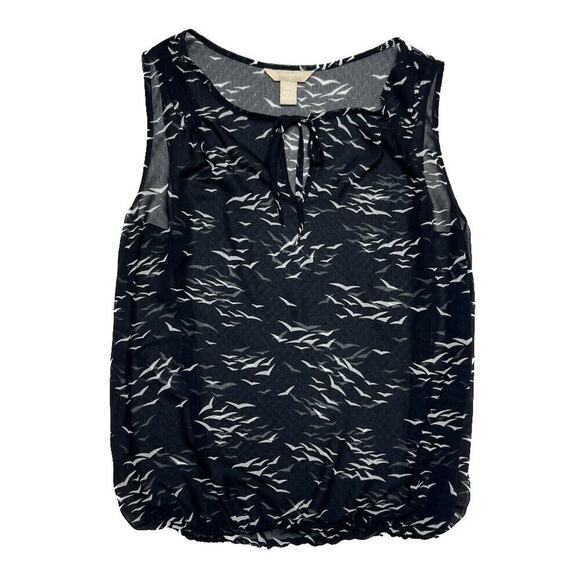 Banana Republic Sleeveless Bird Blouse Keyhole Neckline Women's Medium Vacation - Picture 1 of 11